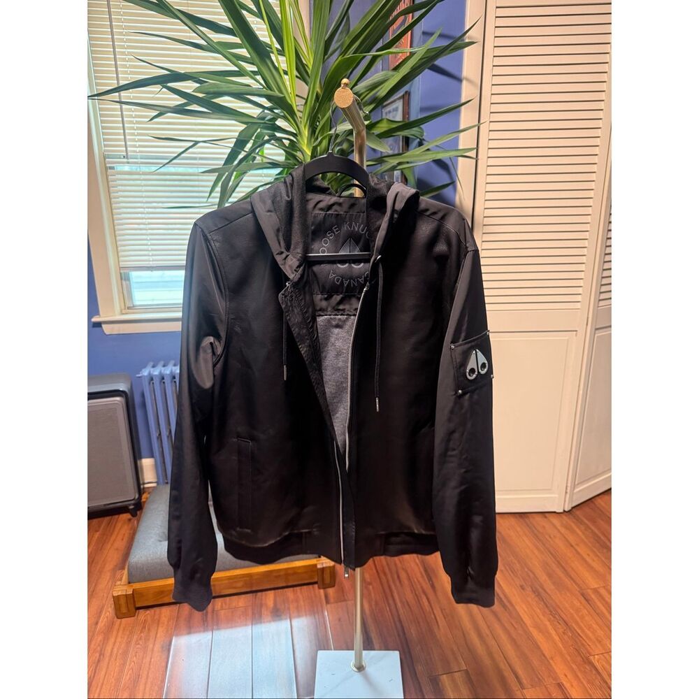 Moose Knuckles Zip Up hoodie jacket w/ leather